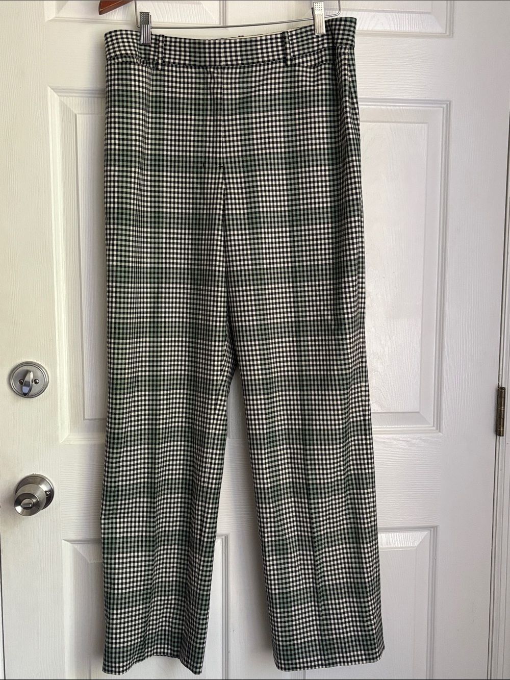 M.M. LAFLEUR Green Black White Gingham Straight-Leg Wool Blend Pants Lined Sz 12